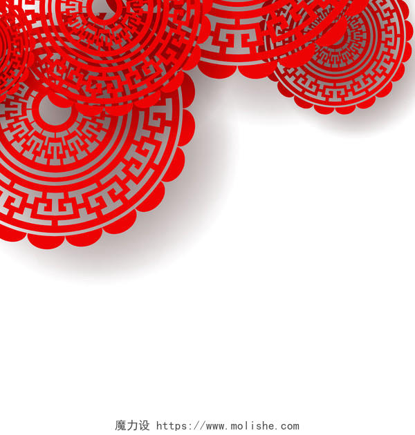 红色喜庆2021年牛年新年春节过年元旦剪纸扇子元素PNG素材